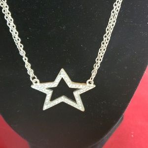 Double chain diamond  accents star necklace